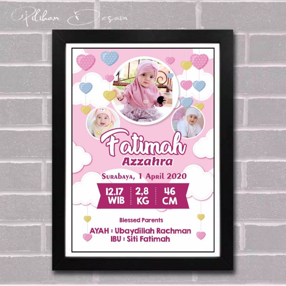 FRAME KACA + CETAK + DESAIN foto biodata anak bayi baby kado hadiah hadiah hampers custom ultah anak l…