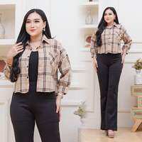 Kemeja Crop Top Kotak-Kotak Korean Style / kemeja flanel kotak-kotak premium