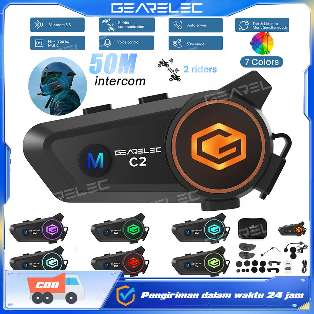 GEARELEC C2 Headset intercom Helm Sepeda Motor untuk 2-Rider untuk Bicara interkom Mendengarkan Musik Secara Bersamaan Harga 295,000 rupiah*Gratis Ongkir
