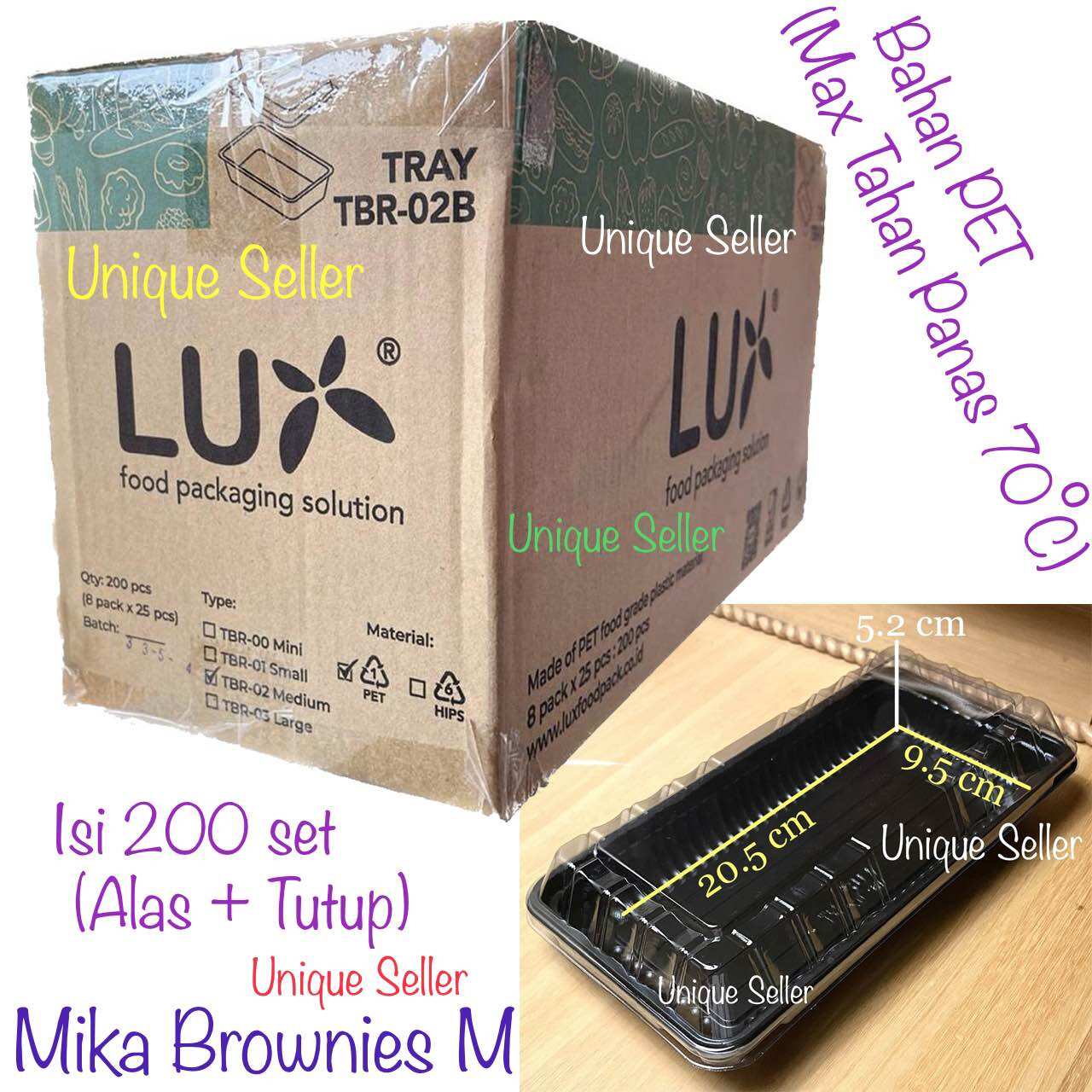 [1 Dos] Mika Brownies M Sedang Tanggung LUX isi 200 pcs / Tray Mika Brownies Tanggung Sedang Medium LUX / Tray Sushi Bento Mika LUX Harga 163,000 rupiah*Gratis Ongkir