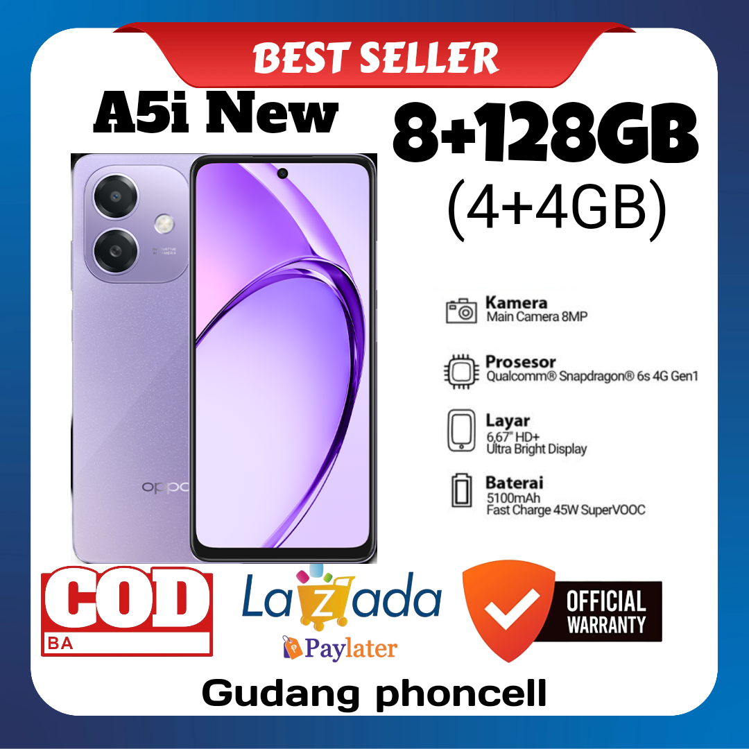 Oppo A5I Ram 8+128Gb (4+4 Gb) Snapdragon 6S Gen 1 Official Warranty 1 Year Harga 1,375,000 rupiah*Gratis Ongkir