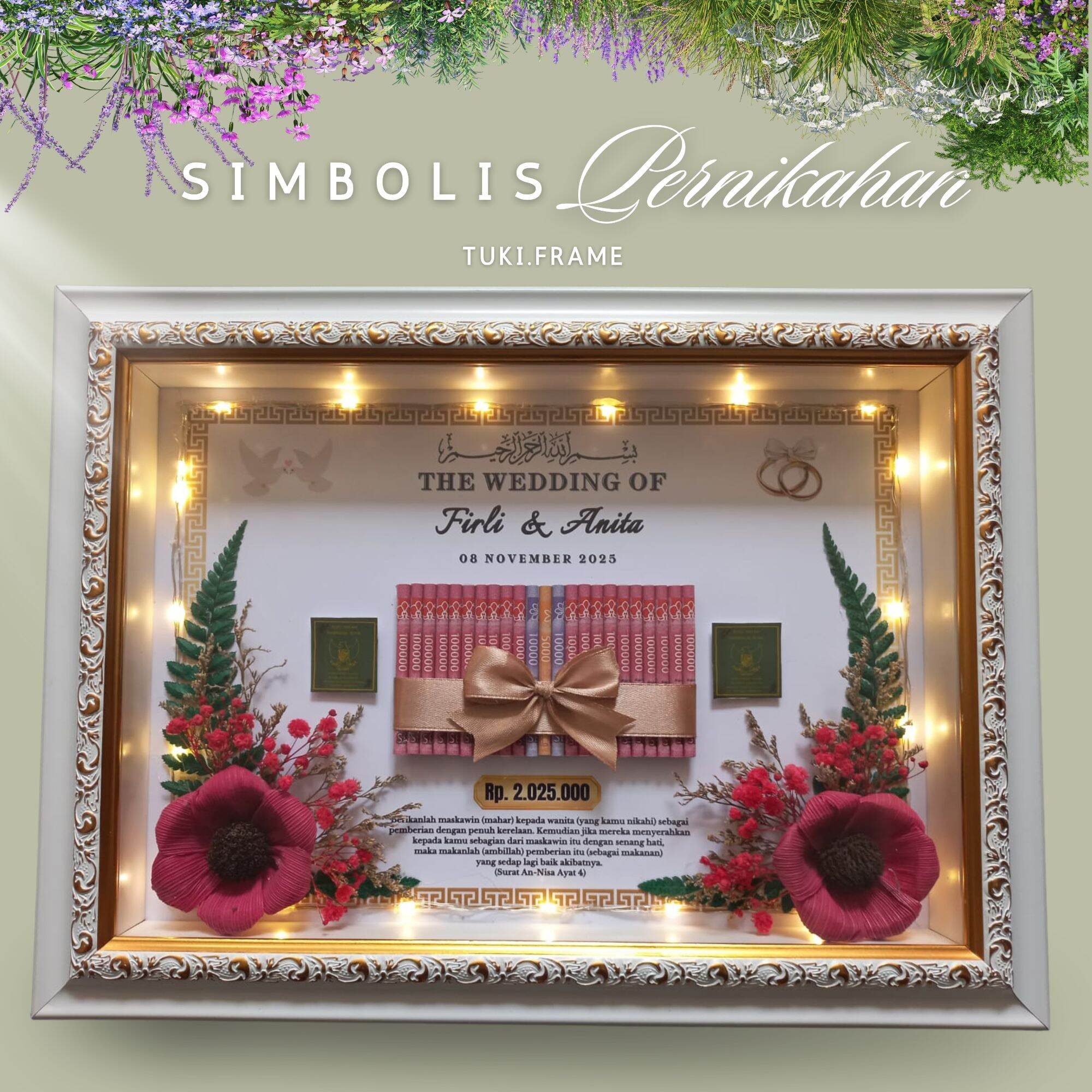 Rustic 3D dowry frames Gold List / pernikahan bridal frames