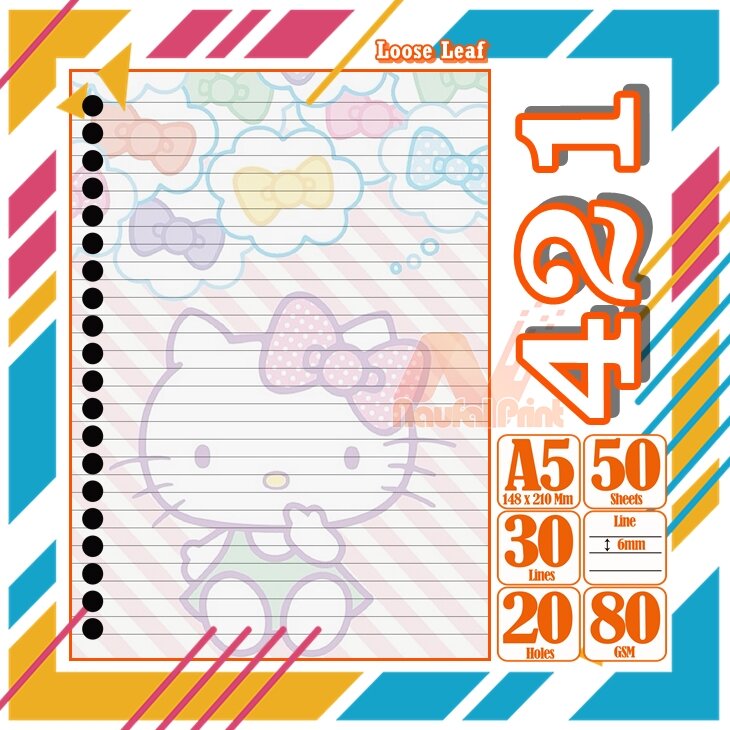 Binder A5 Loose Leaf Leef Karakter Cinomorol hello kitty kucing lucu kartun Isi 50 Lembar isi Ulang full warna lucu pelajar buku mahasiswa sekolah siswa kertas Vol- 1