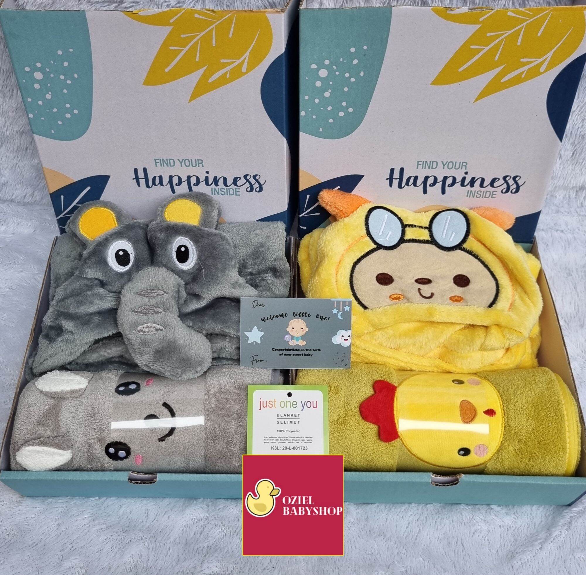 HAMPERS IMPORT SET SELIMUT DAN HANDUK HOODIE / KADO BAYI selimut bayi hampers bayi cowok