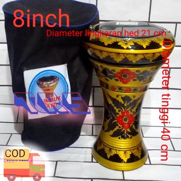 trumbuk batu murah darbuka atau dumbuk batu 6inci dasar mas motif hitam