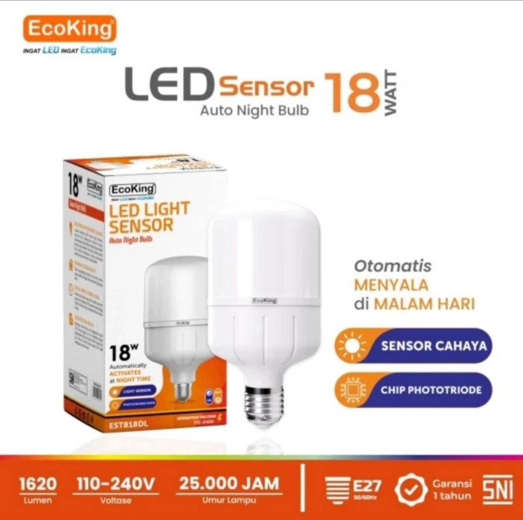 Ecoking Bohlam Lampu Led Sensor Watt Malam Otomatis Menyala Cahaya Putih Sni Garansi Tahun