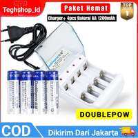 Charger Baterai AA/AAA DOUBLEPOW Batu Batre A2 Slot baterai Bisa Di Cas Charger Baterai 4 slot AA/AAA with 4PCS AA 1200mAh - DP-B02