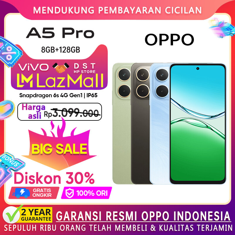 [New launch] Oppo A5 Pro (8/128GB) (8/256GB) Snapdragon 6S 4G Gen1-OPPO Indonesia official warranty Giá 3,099,000 Đồng*Miễn phí vận chuyển