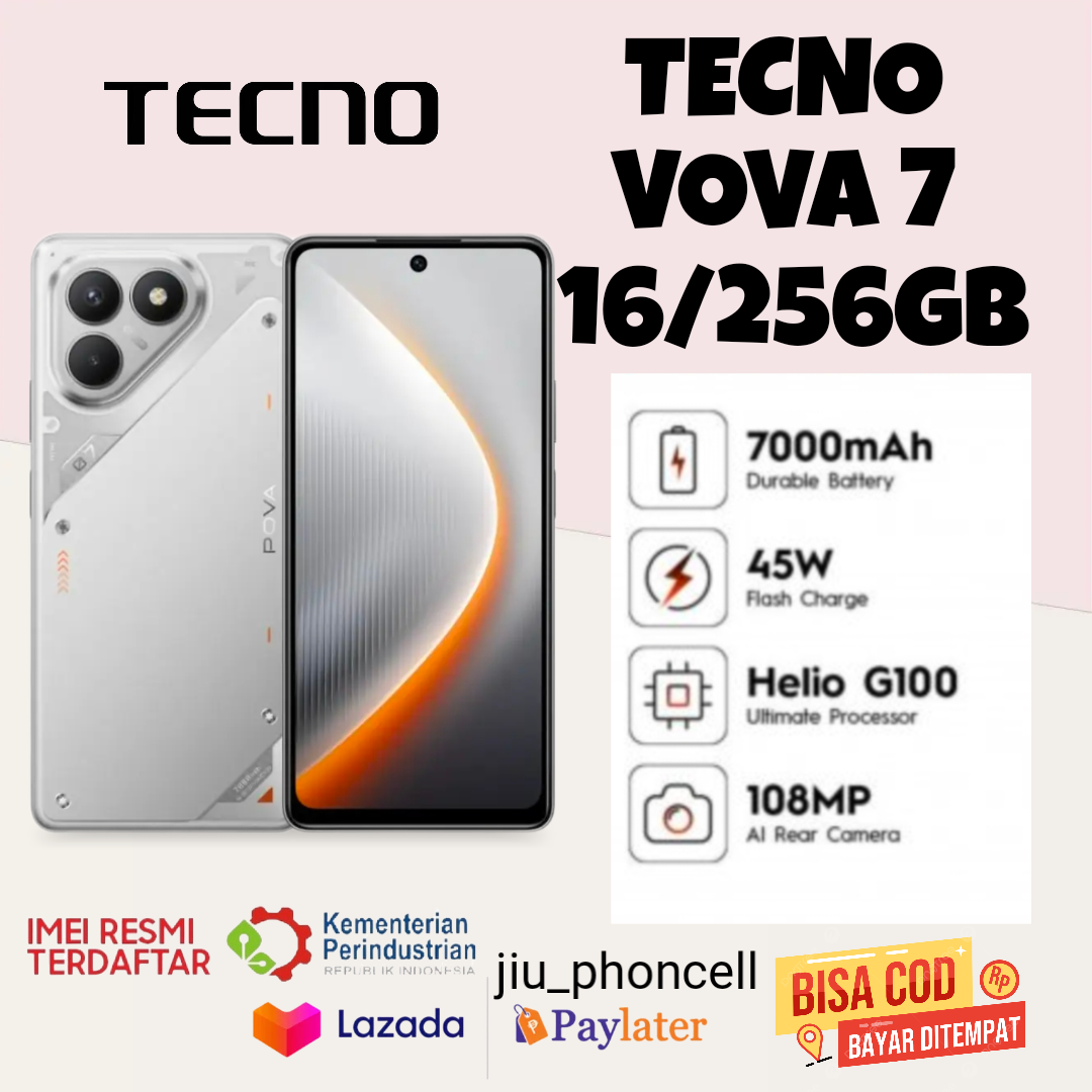 Tecno Vova 7 New, Ram 16/256Gb and 8/128Gb, Registered Imei, Mediatek Helio G100 Ultimate, 1 Year Official Warranty Harga  2,299,000 Ringgit*Penghantaran Percuma