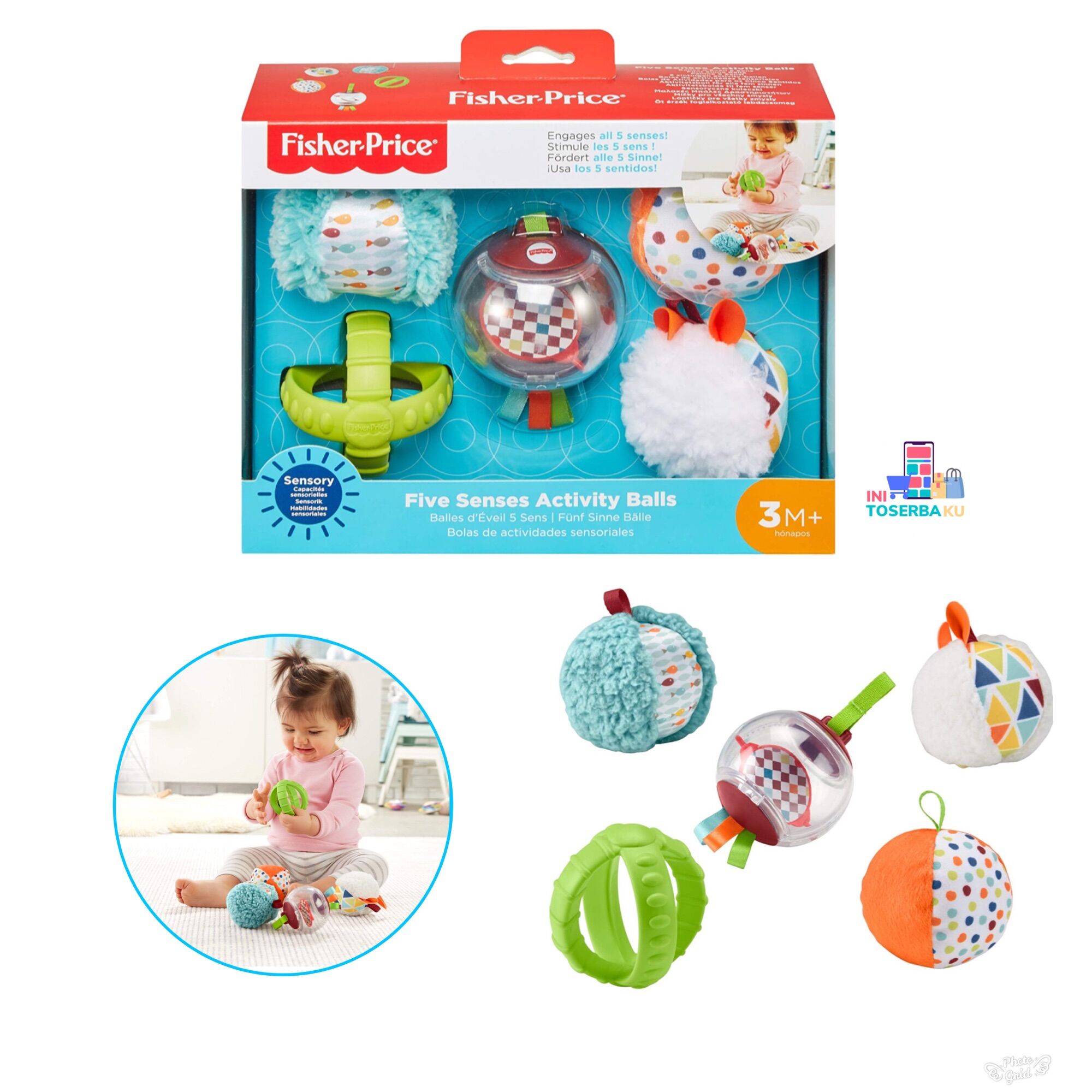 FISHER PRICE FIVE SENSES ACTIVITY BALLS MAINAN BAYI BOLA GIGITAN
