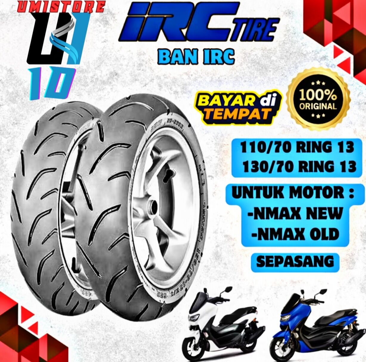 Nmax motorcycle tire new/old ring 13 type tubeles Harga 28,500 rupiah*Gratis Ongkir