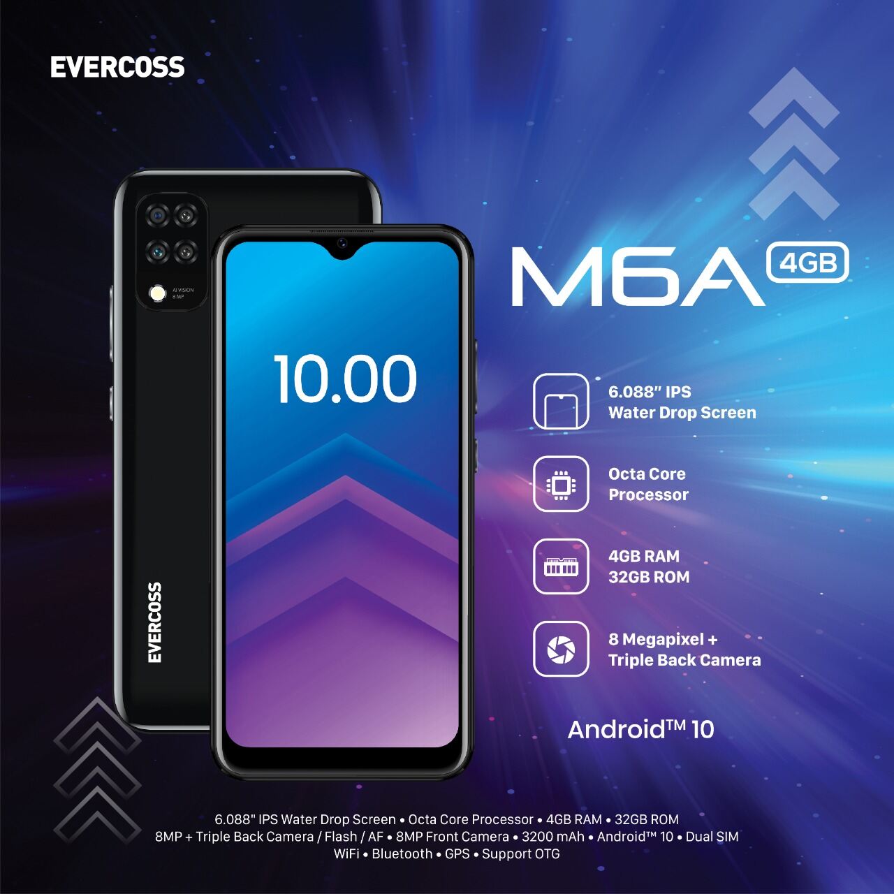 HP EVERCOSS M6A RAM 4/32 GARANSI RESMI ORIGINAL Harga 538,000 rupiah*Gratis Ongkir