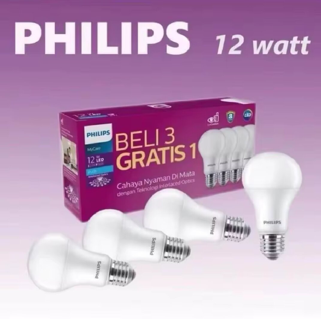 [PROMO] lampu Philips LED bulb Mycare multipack 12 wat beli 3 gratis 1
