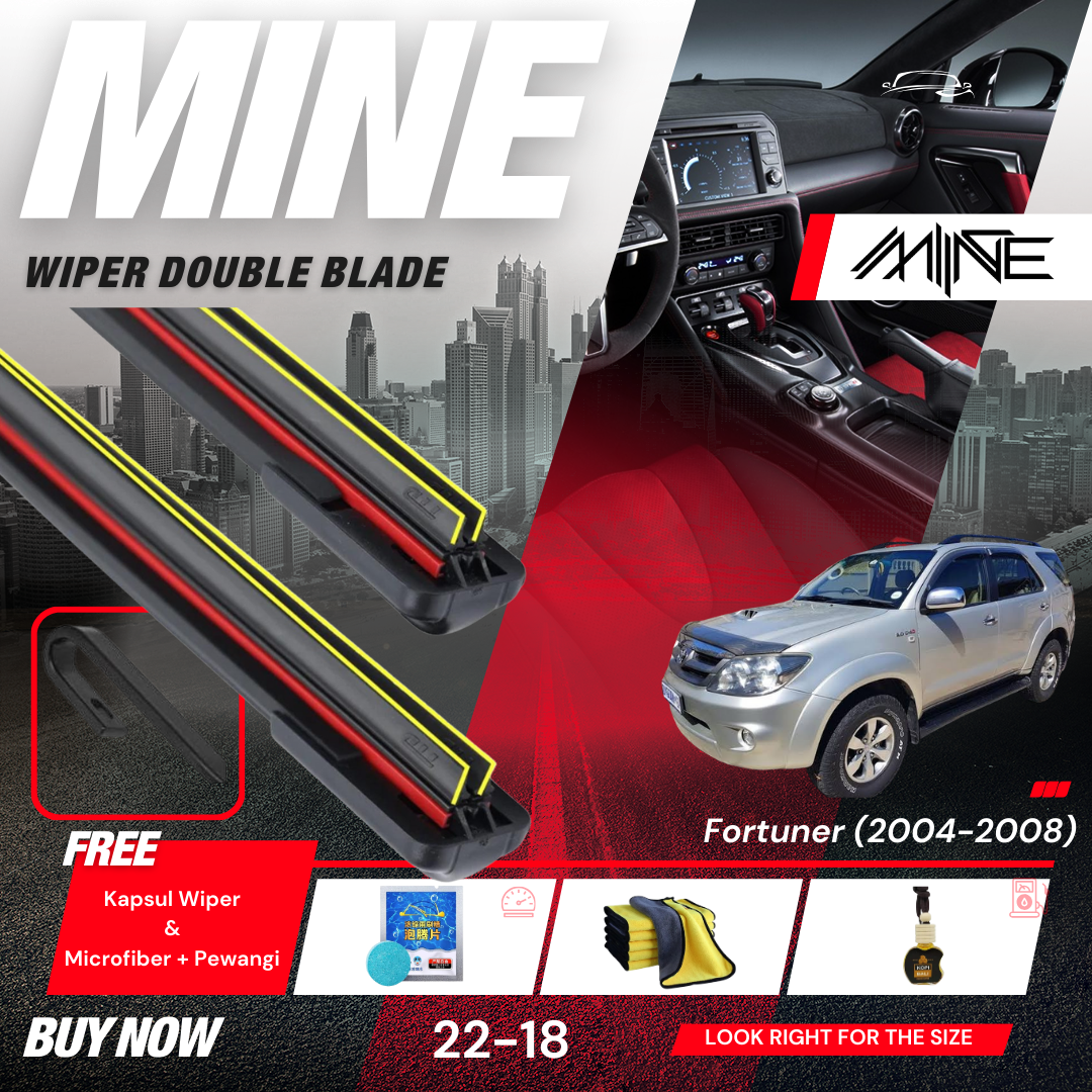 Wiper Frameless Double Blade TOYOTA FORTUNER 1 Pasang FREE BONUS Harga 47,250 rupiah*Gratis Ongkir
