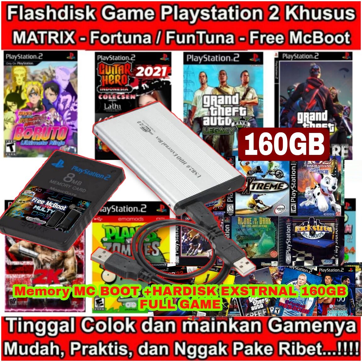 PAKET HARDISK +MC BOOT PS2 ISI GAME PS1 PS2 GAME RETRO BISA REQUES