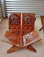 Meja lipat kayu jati ukiran Alquran Rehal untuk mengaji dan membaca kitab