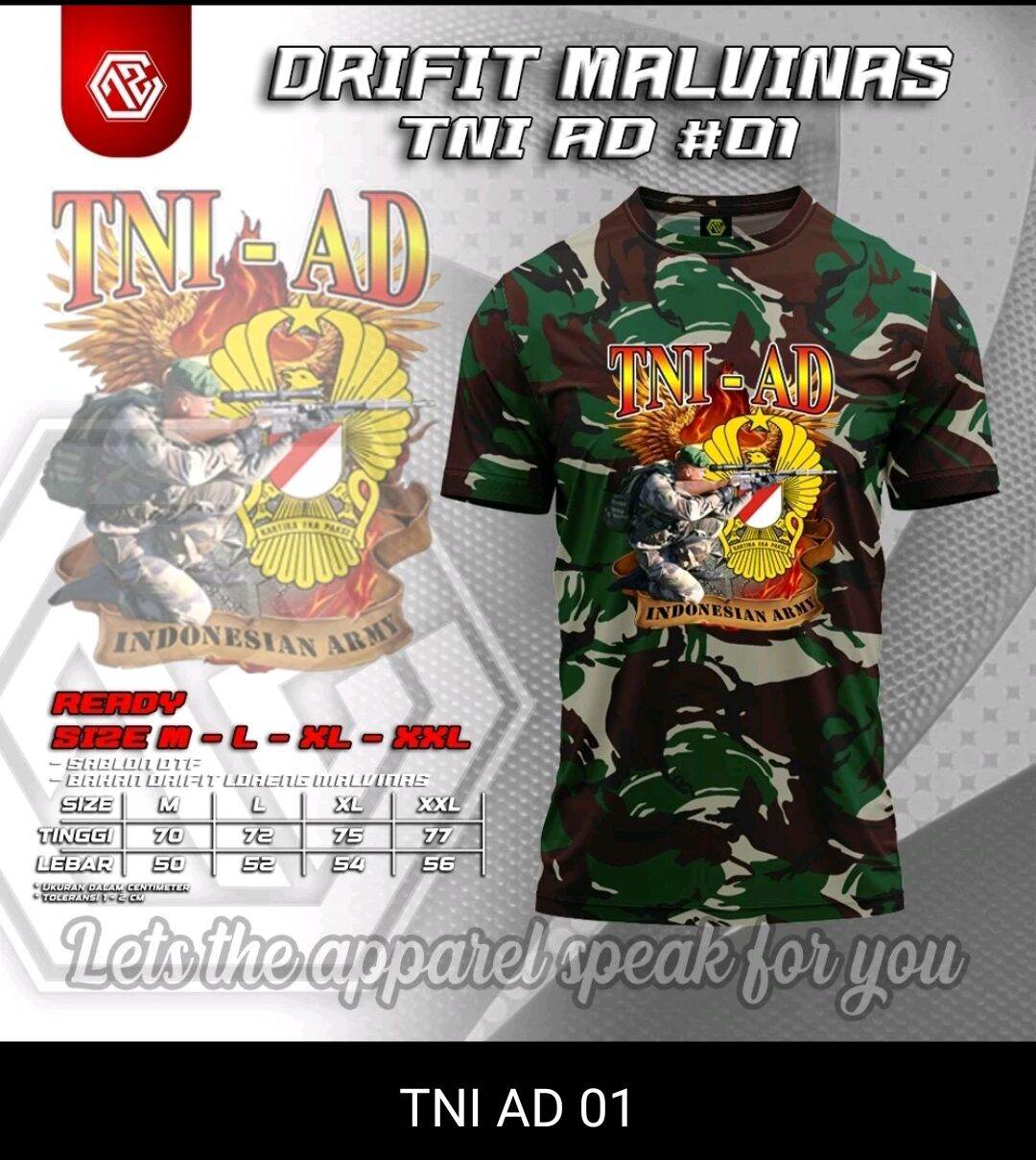 KAOS OLAHRAGA LORENG TNI MALVINAS / KAOS LORENG MALVINAS DRYFIT TNI AD ...