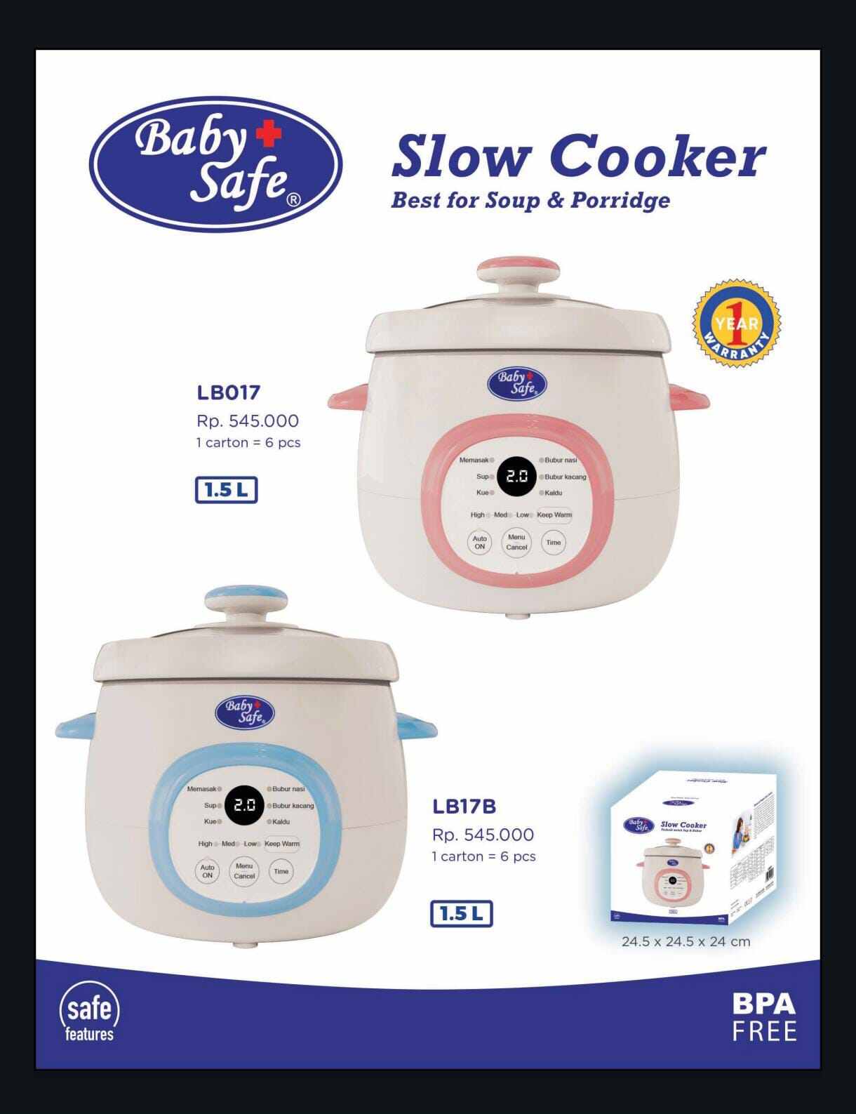Slow Cooker Digital Baby Safe 1,5L LB017 1.2L LB018 Slow cooker bayi Perlengkapan MPASI babysafe