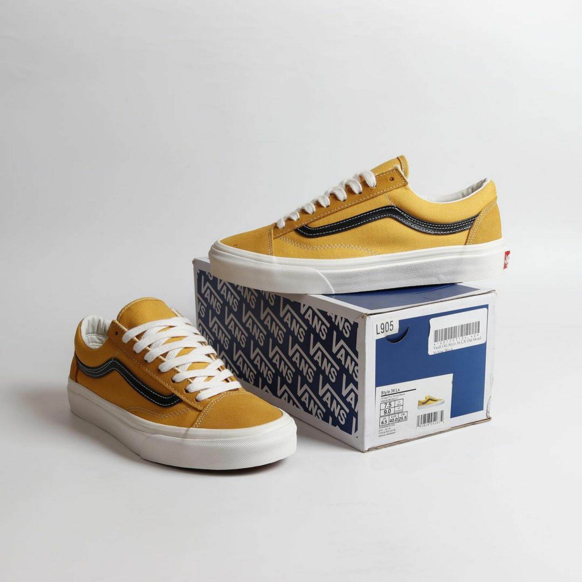 yellow and black low top vans