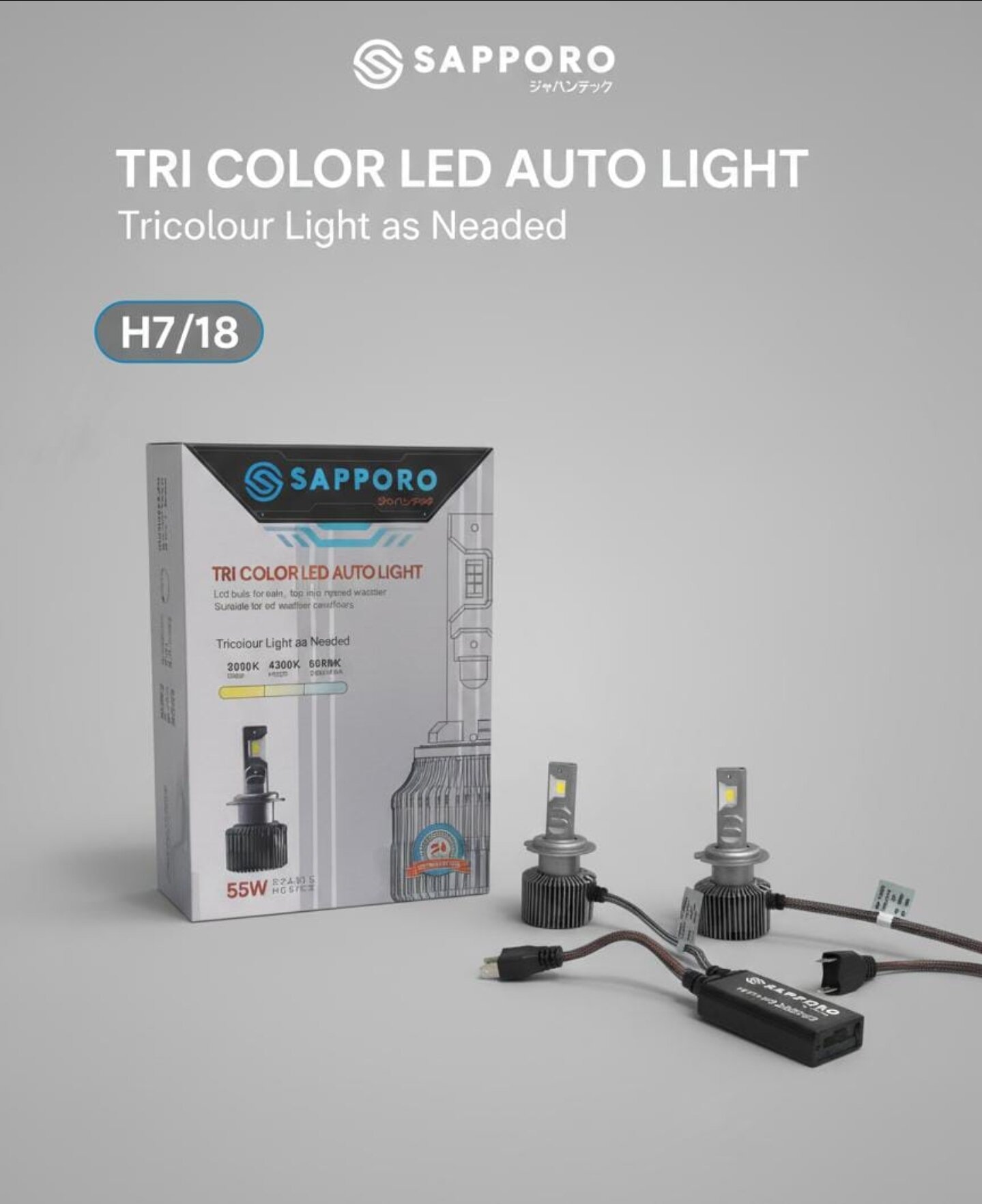 Sapporo 55W 3 color h4 LED headlight, pair Harga 520,000 rupiah*Gratis Ongkir
