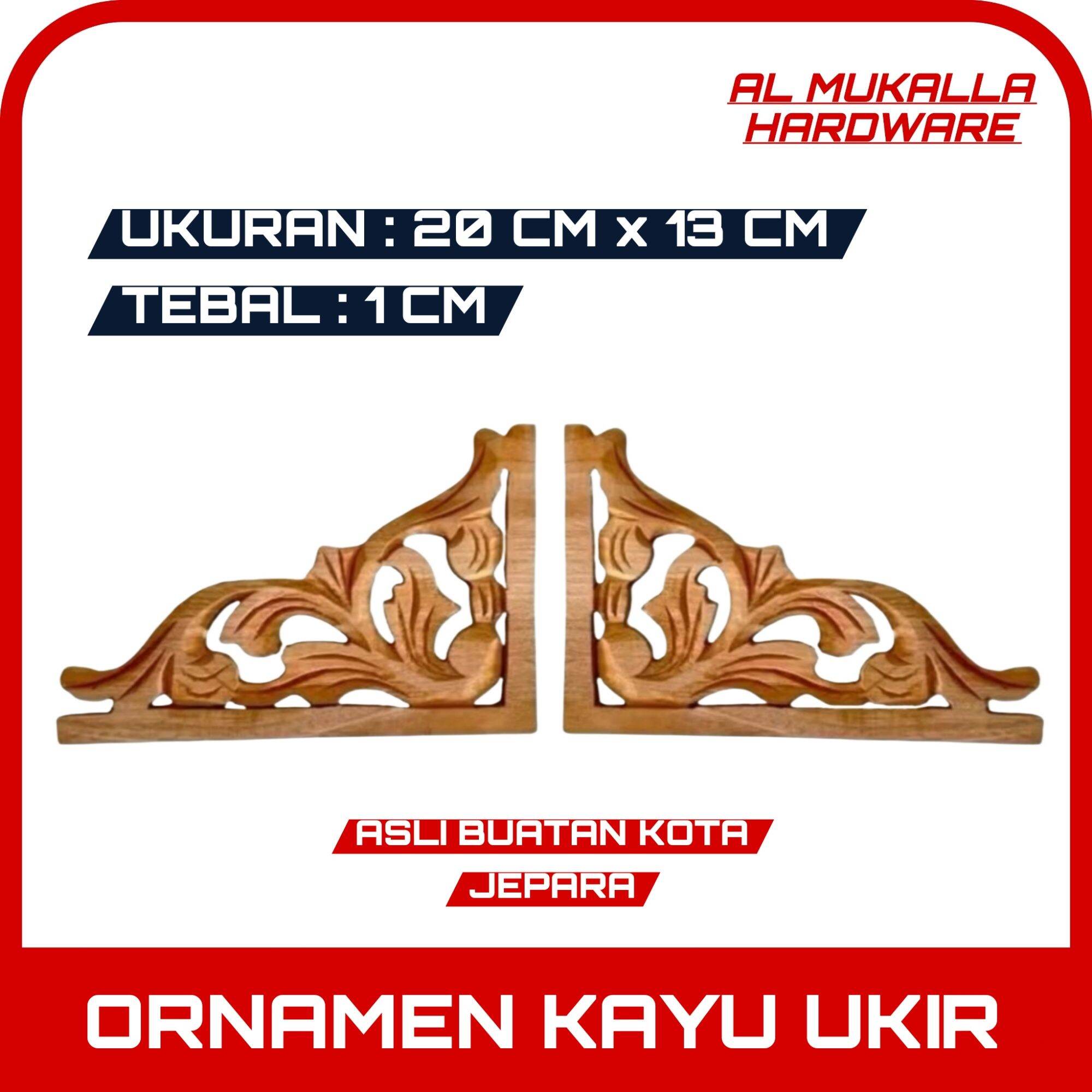 [ 1 Pasang ] Ornamen Ukir Tempel 20 x 13 cm Kayu Mahoni Asli | Sudut Jendela