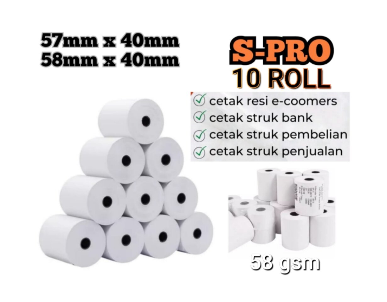 KERTAS THERMAL STRUK 57X40 58x40 PAPER ROLL RECEIPT MINI PRINTER 58MM Harga 19,999 rupiah*Gratis Ongkir
