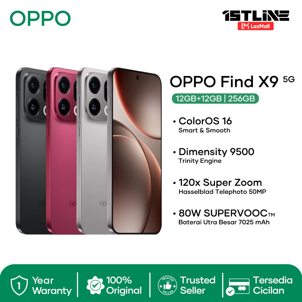 Oppo Find X9 5g (12/256Gb)(16/512Gb) - Official Oppo Indonesia Warranty Giá 14,999,000 Đồng*Miễn phí vận chuyển