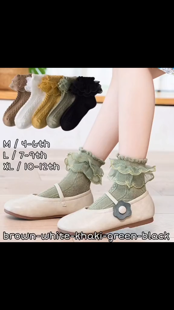 KAOS KAKI ANAK PEREMPUAN KOREA RENDA 2 LAYER RUFFLE RENDA LACE