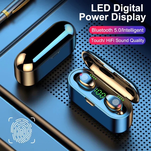 Headset Bluetooth F9 Tws Wireless Earphone Bluetooth Full Bass Stereo Earbuds Olahraga Hifi In Ear Mic dengan Mikrofon untuk semua perangkat. 