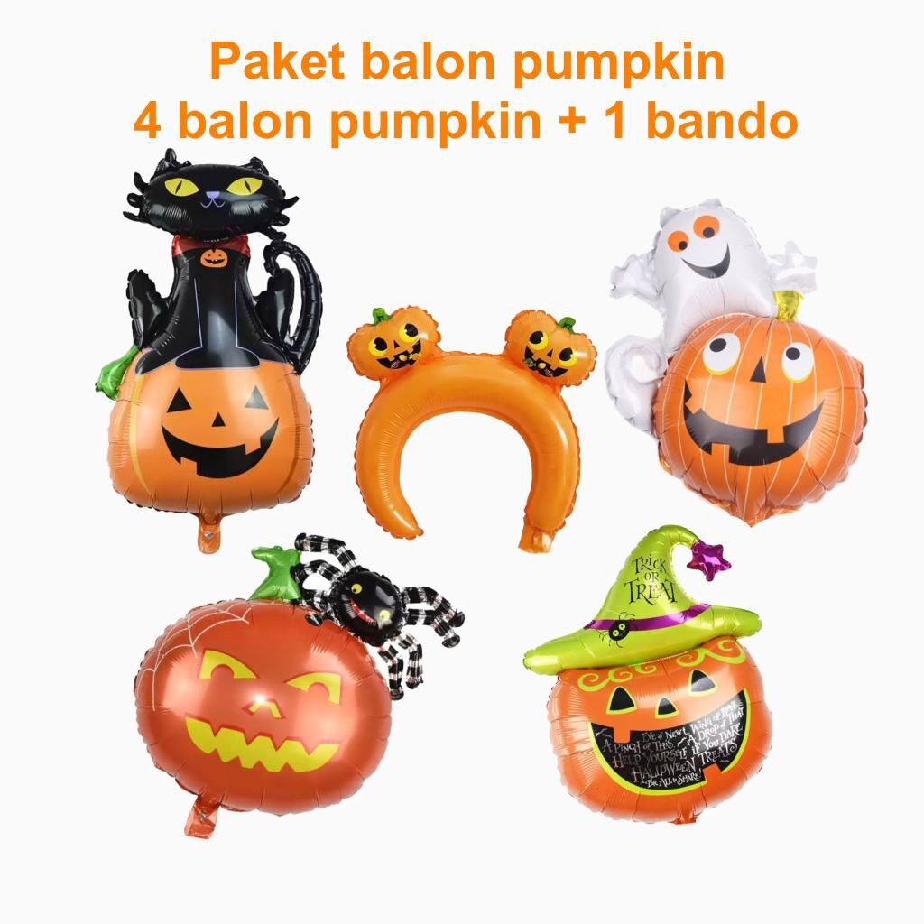 Paket dekorasi Halloween bertema labu dan balon