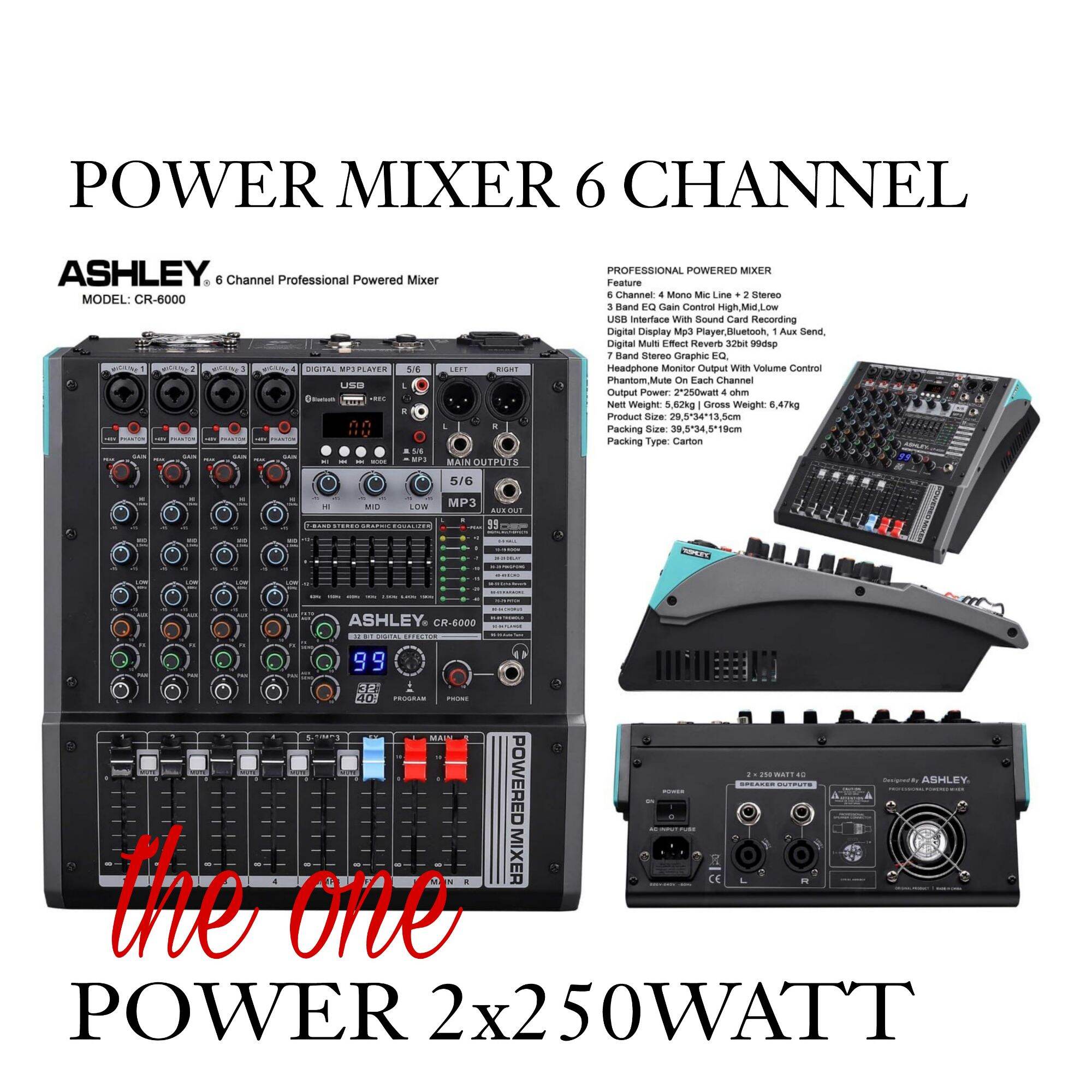 POWER MIXER ASHLEY 6 CHANNEL CR6000 / CR 6000 POWER 500WATT BLUETOOTH