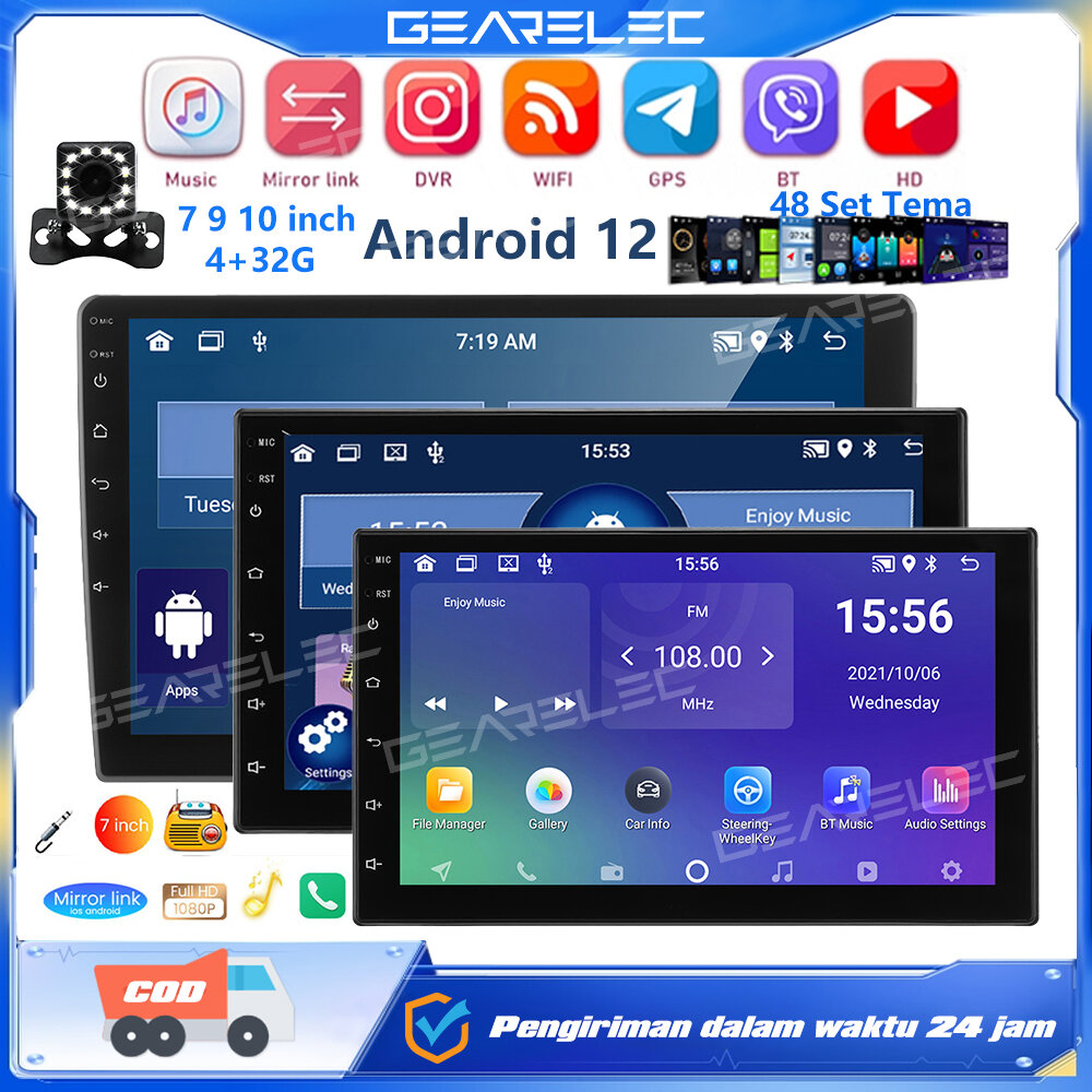 GEARELEC Android 13 Head Unit 7 9 10 inch 4+32G Universal Audio Mobil Radio Bluetooth GPS WIFI FM Layar Sentuh Unit Kepala Mobil Full HD Car Multimedia Player RAM 4G+ROM 32G Harga 600,000 rupiah*Gratis Ongkir