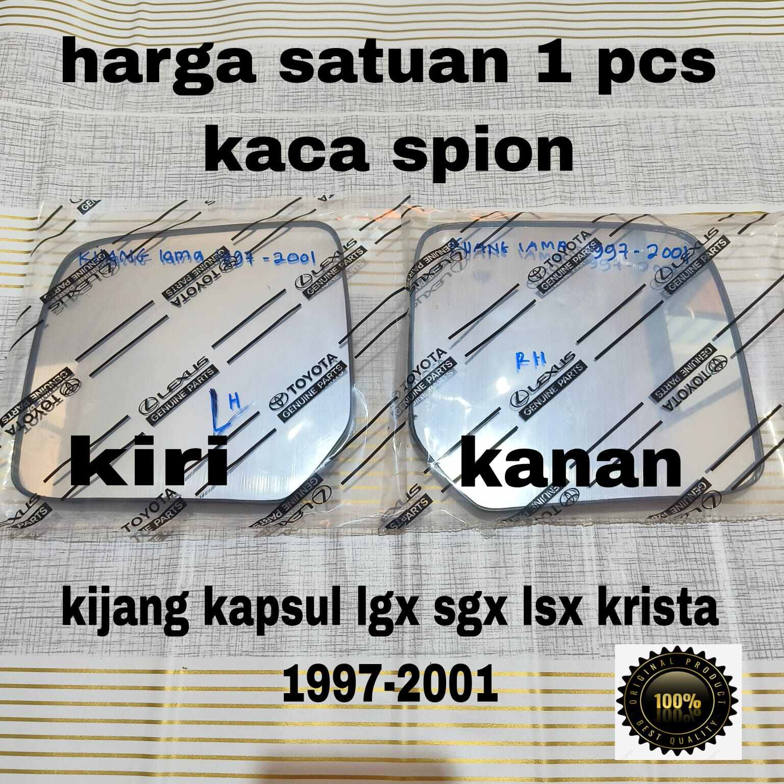 kaca spion kijang kapsul lgx, efi sgx krista 1997-2001 original genuine Harga 65,000 rupiah*Gratis Ongkir