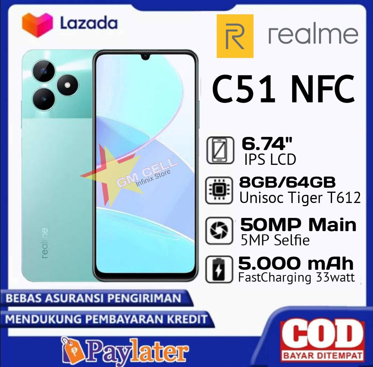 Realme C51 NFC Ram 4 + 64 4G LTE network. original original IMEI registered by Ministry of Industry Harga  1,065,000 Ringgit*Penghantaran Percuma