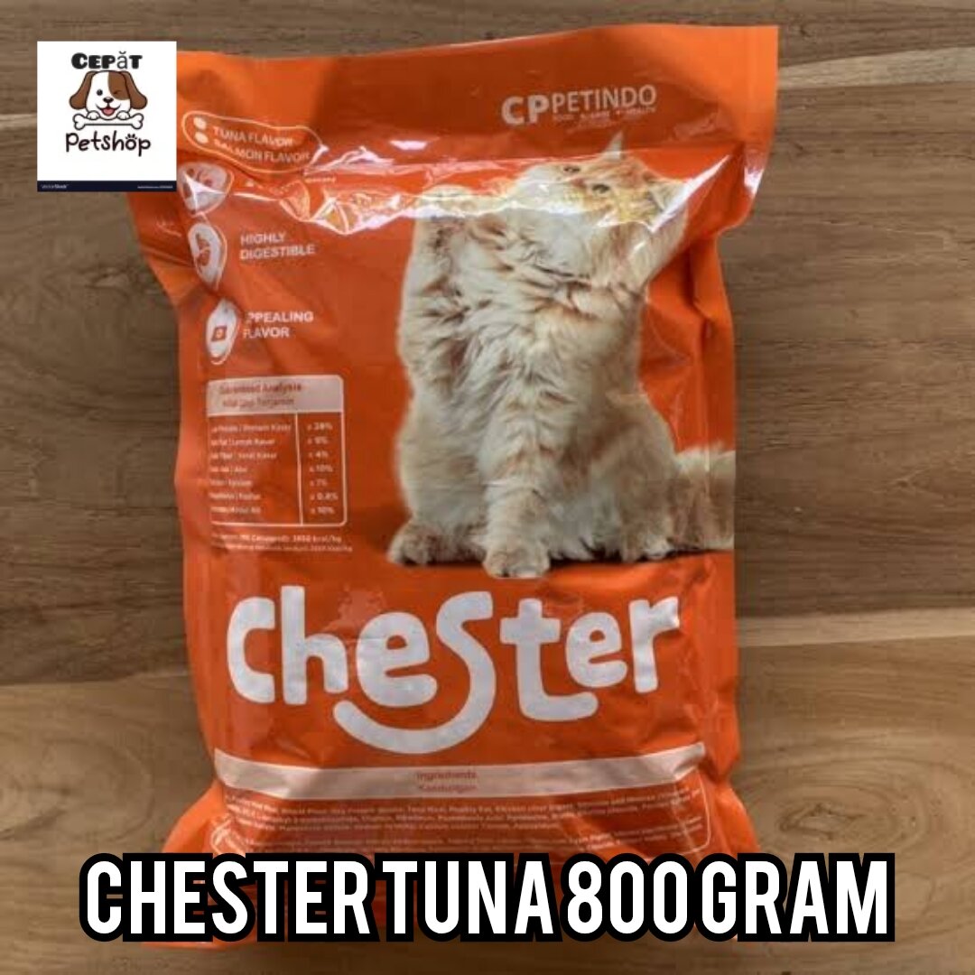 Paket (2 Pcs) Makanan Kucing Chester Tuna 800 Gram Freshpack / Chester / Makanan Kucing Chester Cat Food Harga  38,750 rupiah*Gratis Ongkir