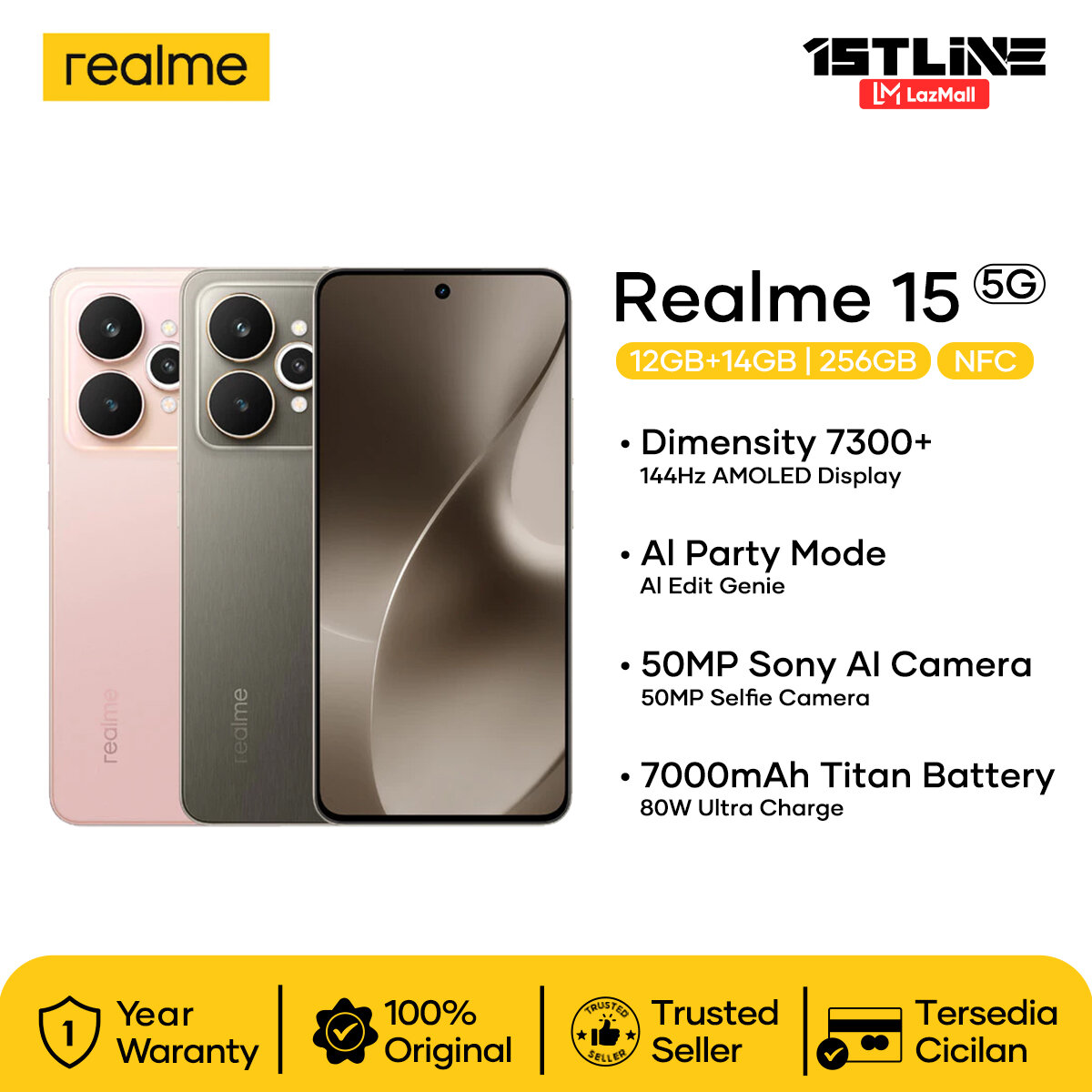 Realme 15 5g (8/256) (12/256) - Official Guarantee from Realme Indonesia Harga  5,299,000 Ringgit*Penghantaran Percuma