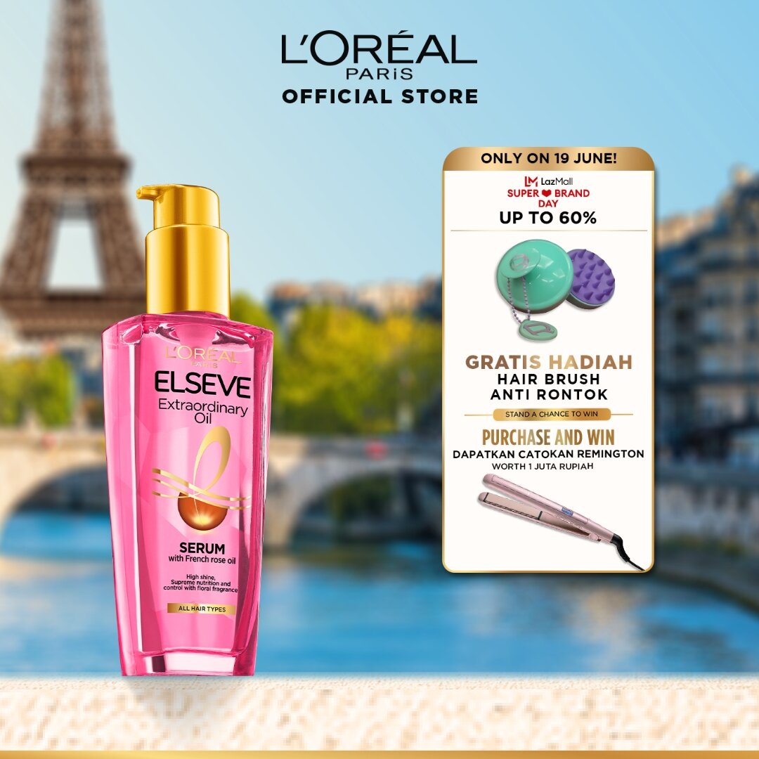 L'Oreal Paris Elseve Extraordinary Oil Pink Hair Serum & Hair Treatment - Rambut Halus Berkilau dalam Satu Pemakaian - Bunga Istimewa Omega 3- Perawatan Rambut Vitamin Rambut 100ml Rambut Kering Kusam Treatment Perawatan Hair Serum Hair Oil Minyak Rambut