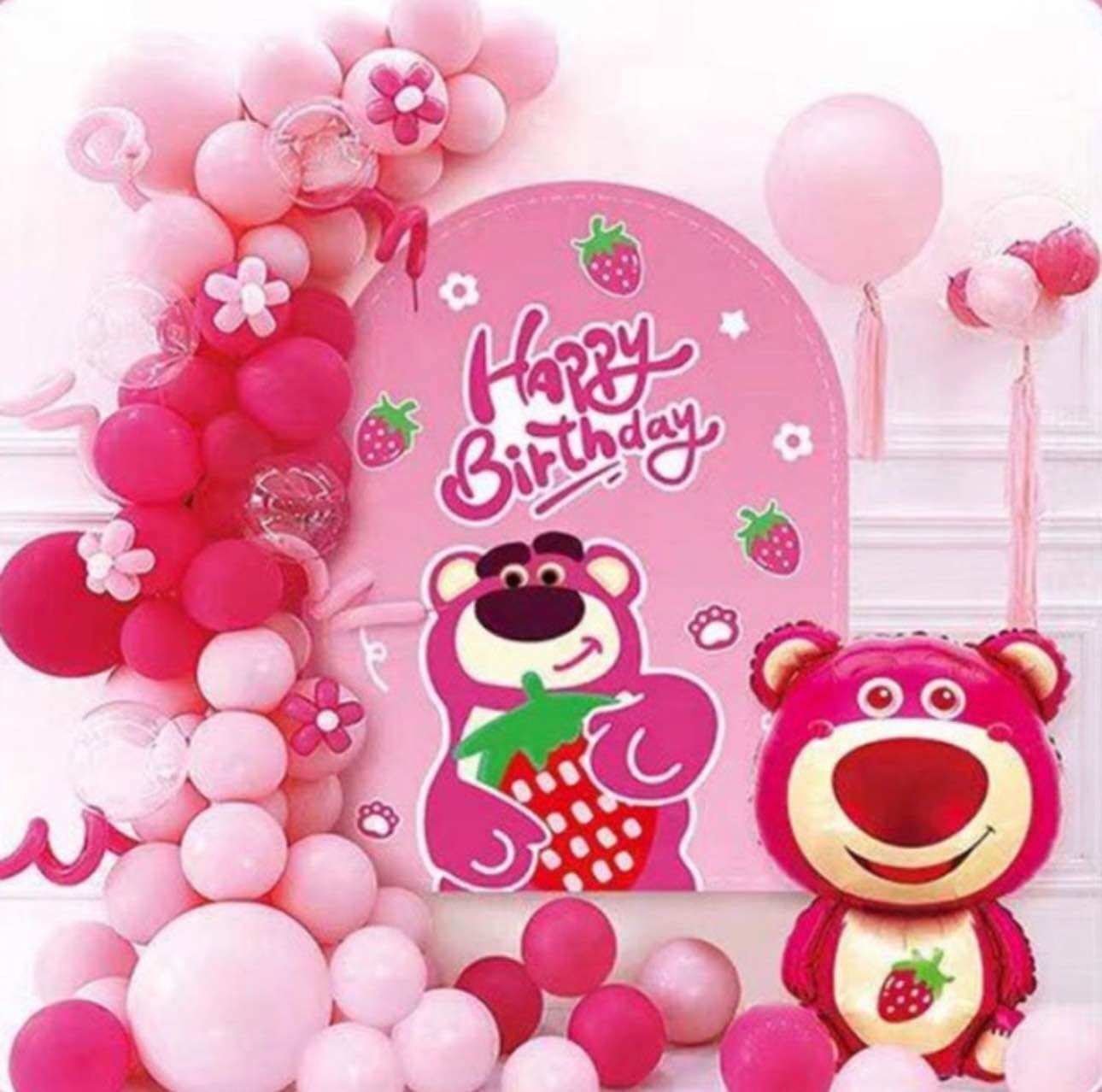 Paket Balon SET Dekorasi Pesta Ulang Tahun Anak Motif Lotso Pink Strawberry