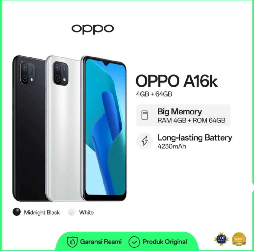 Oppo A16K 4/64 Garansi Resmi Giá 1,597,000 Đồng*Miễn phí vận chuyển