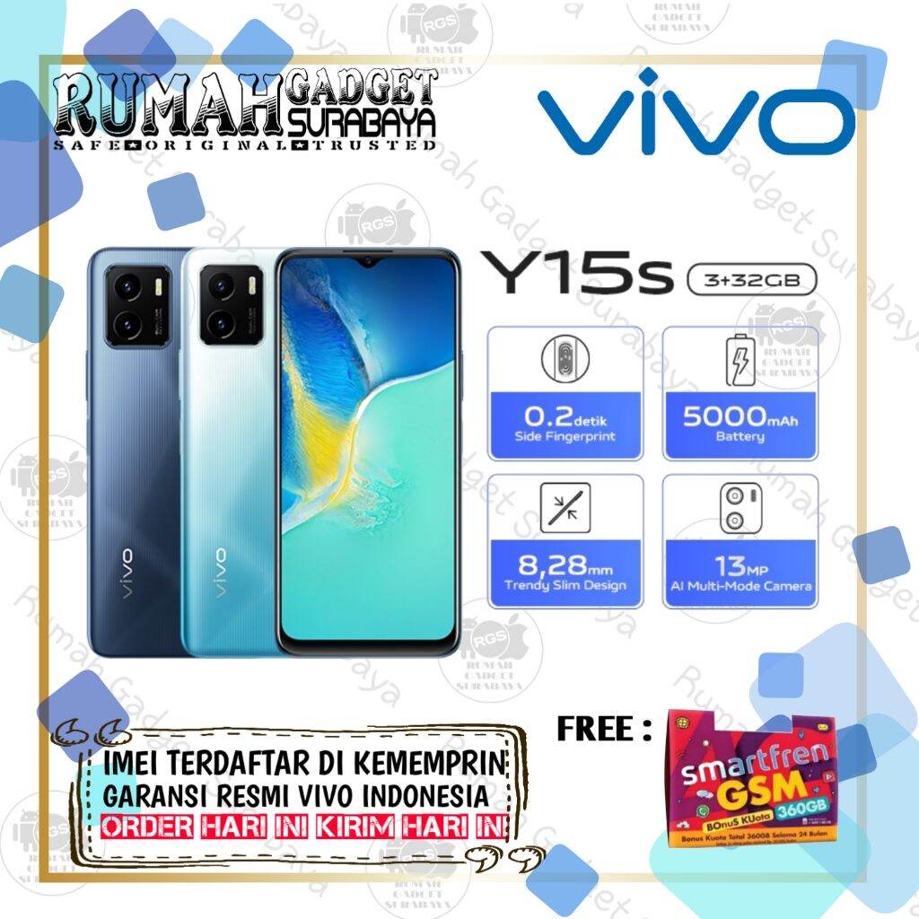 Vivo Y15s 2021 3GB 32GB original Garansi Resmi Vivo Indonesia Harga  1,667,000 Ringgit*Penghantaran Percuma