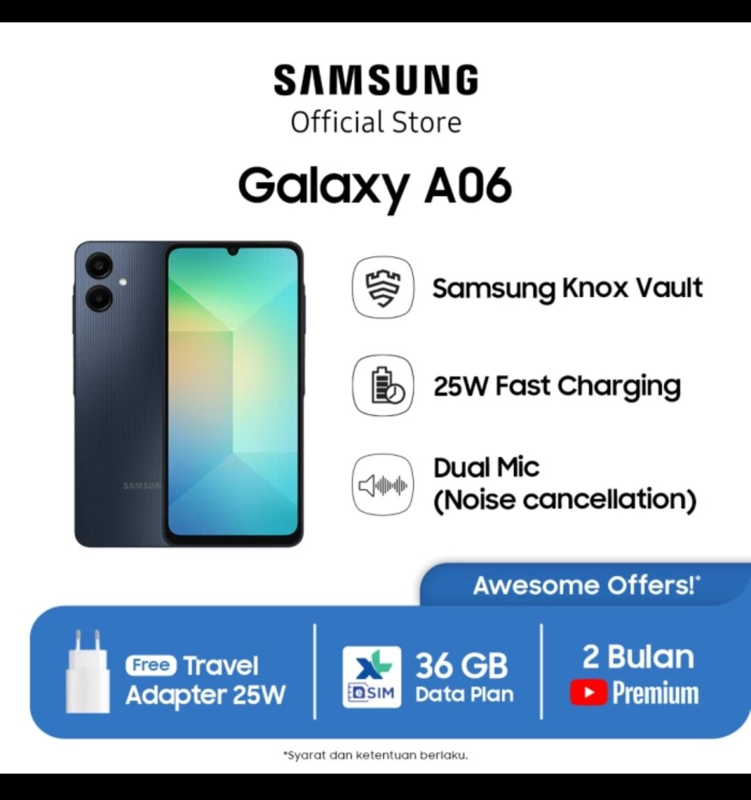 SAMSUNG GALAXY A06 RAM 4GB Harga 1,509,999 rupiah*Gratis Ongkir