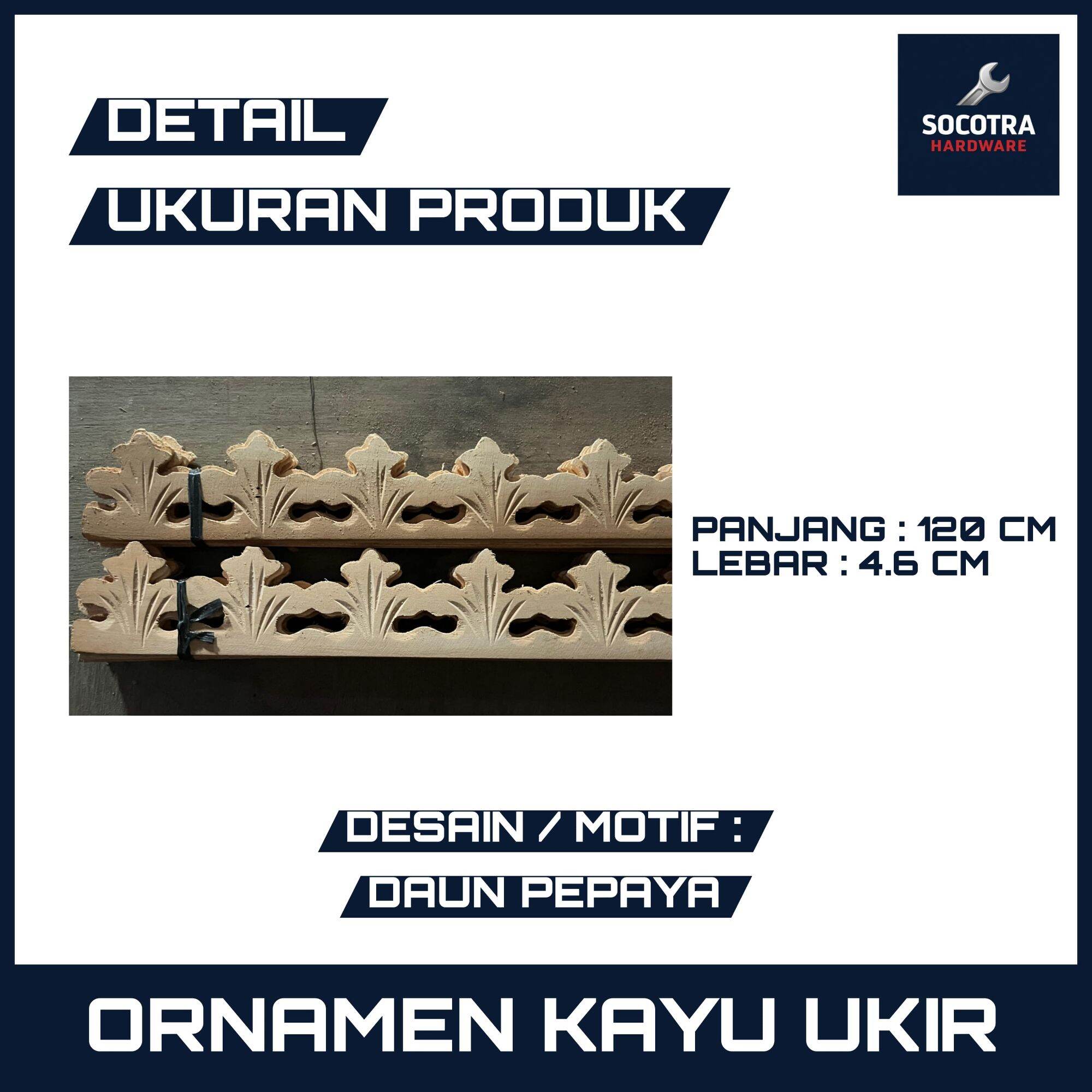 Ornamen Ukir Kayu Mahoni Asli Tempel 120 cm l Lis Kayu Ukir