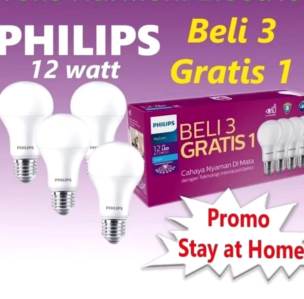 (Isi 4 Lampu) Lampu Philips 12Watt Multi Pack Isi 4 Lampu Warna Putih