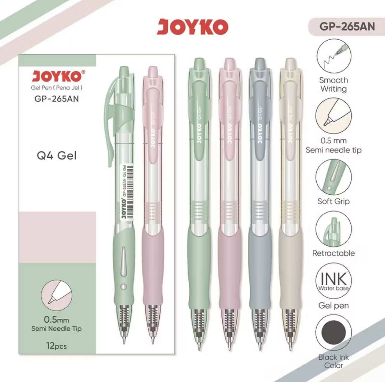 JOYKO Pulpen Gel 1 Pack GP-265AN Q4 Gel 0.5mm Isi 12 Pc