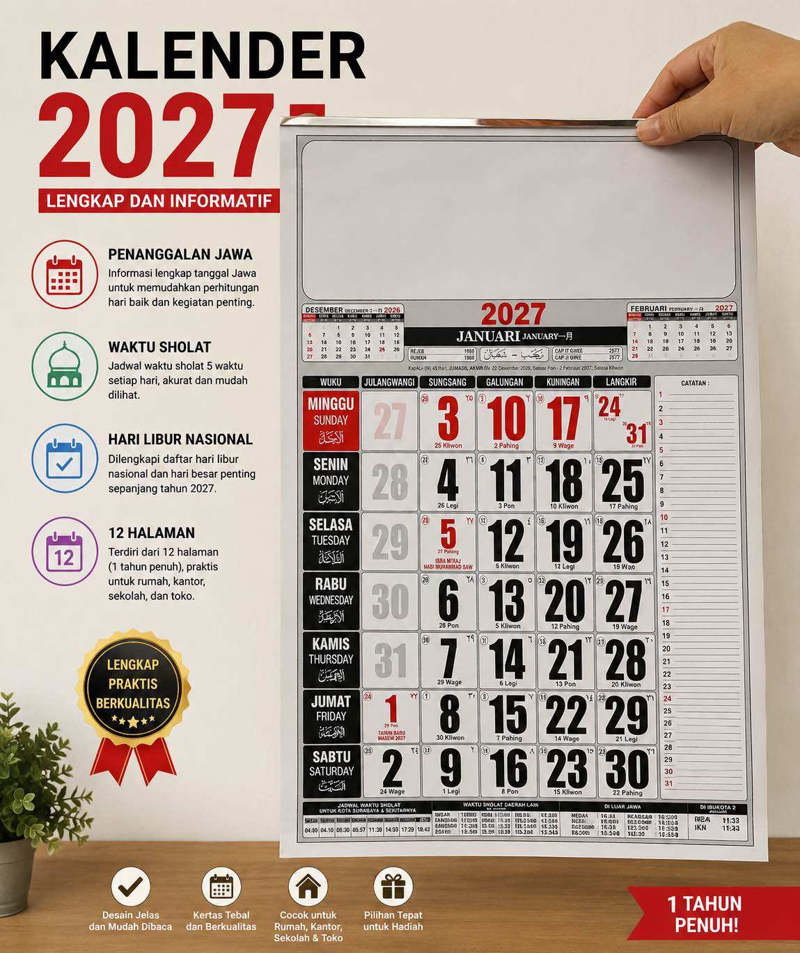 XXX-2027 KALENDER BULANAN DINDING 12 halaman