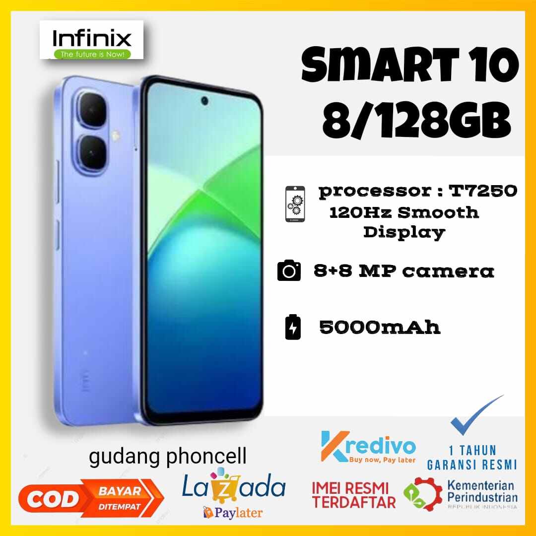 Infinix Smart 10 Ram 8+128 Gb Gaming Processor T7250 6.7 Inch Screen 1 Year Warranty Registered Imei Harga 1,095,000 rupiah*Gratis Ongkir