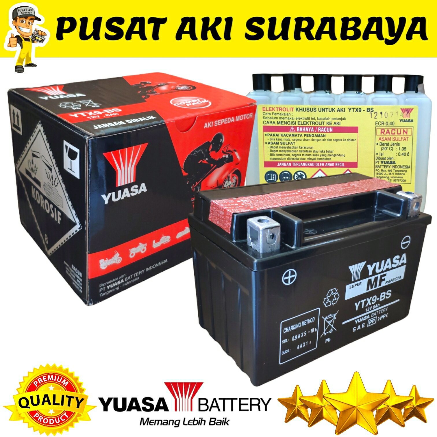 TERBAIK AKI YUASA YTX9 UNTUK MOTOR NINJA 250 FI PIAGGIO ZIP PULSAR 200
