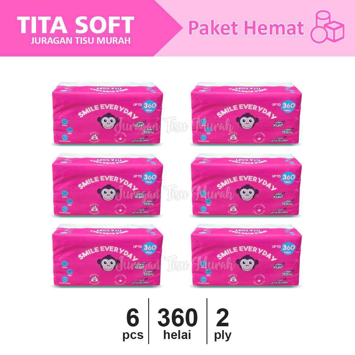 [6 Pack ] Tisu wajah Titasoft 360 helai - Tisu wajah halus dan lembut Harga  26,900 rupiah*Gratis Ongkir