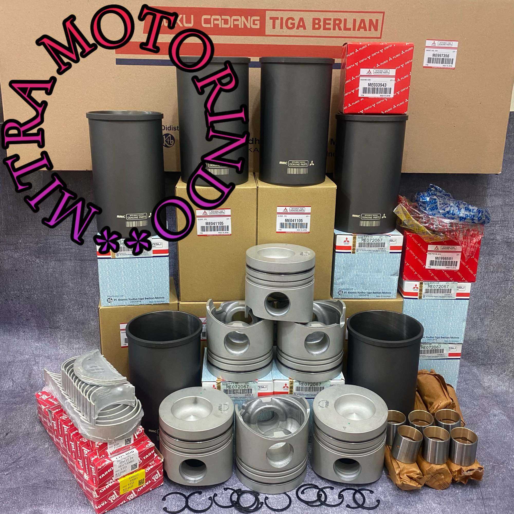 Liner Kit +Piston +Ring Piston +Bush Con Rod + Paking Set + Metal Duduk + Metal Jalan + Metal Bulan 1Set STD Mitsubishi Fuso 6D16T/PS220 Type A Harga 12,365,000 rupiah*Gratis Ongkir