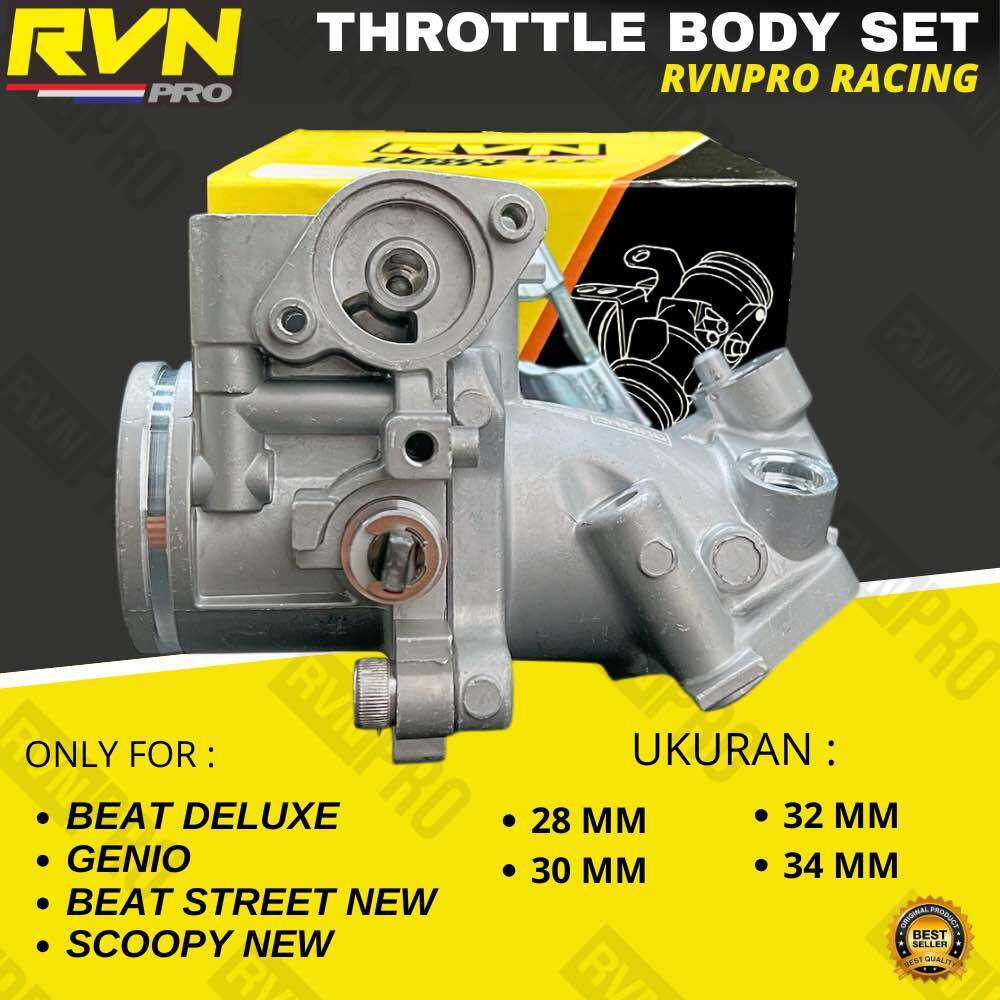 Throttle Body Assy Rvn Racing Tb Genio Beat Deluxe Beat Street Scoopy New Beat 2020 Now Koj Series 28 30 32 34 mm Intake + Gas Lever Rvn Racing Original Rvnpro Harga 385,000 rupiah*Gratis Ongkir